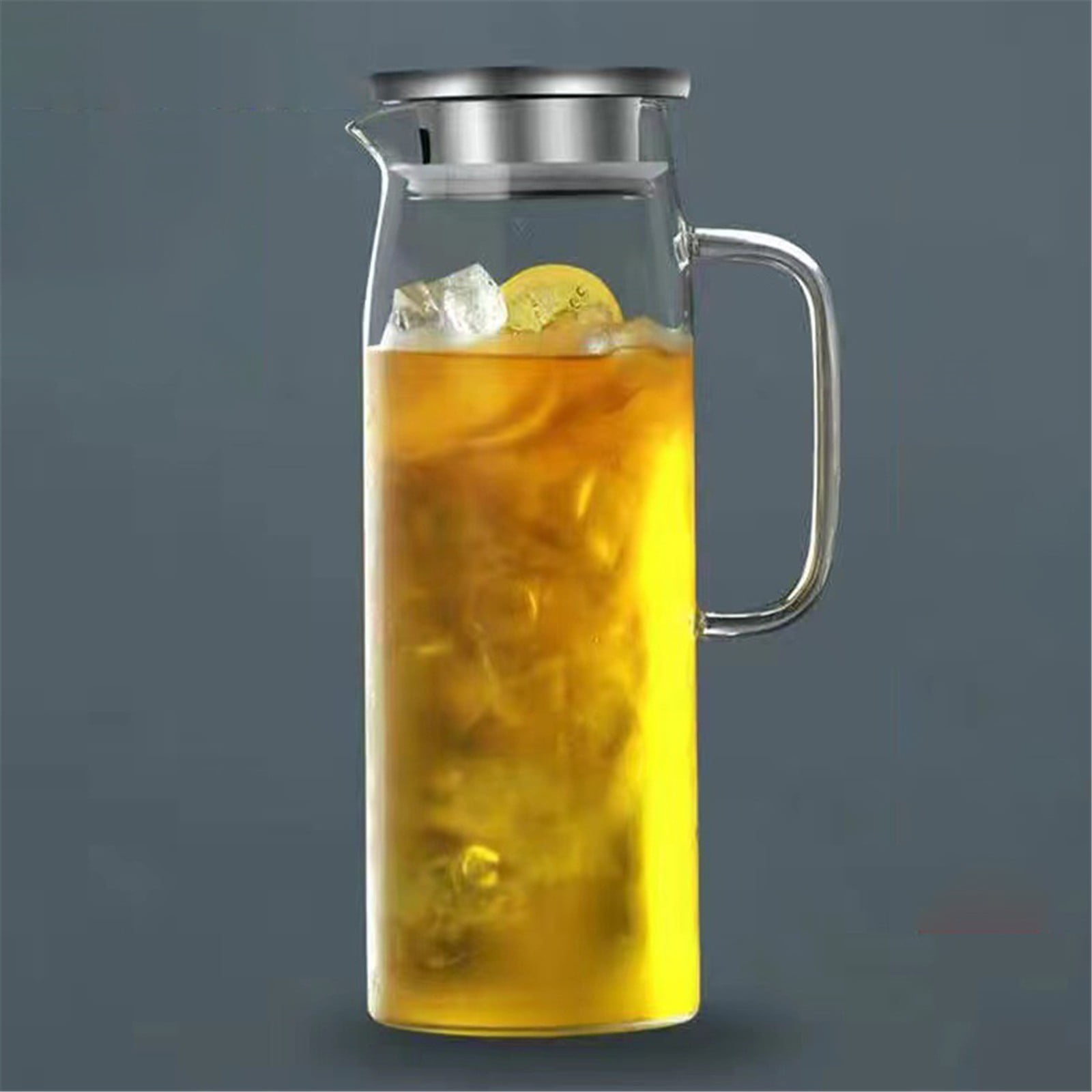 1500ml Glass Water Pitcher With Stainless Steel Lid Great For Juice Milk Beverage Cold Tea Iced Tea/ Cup