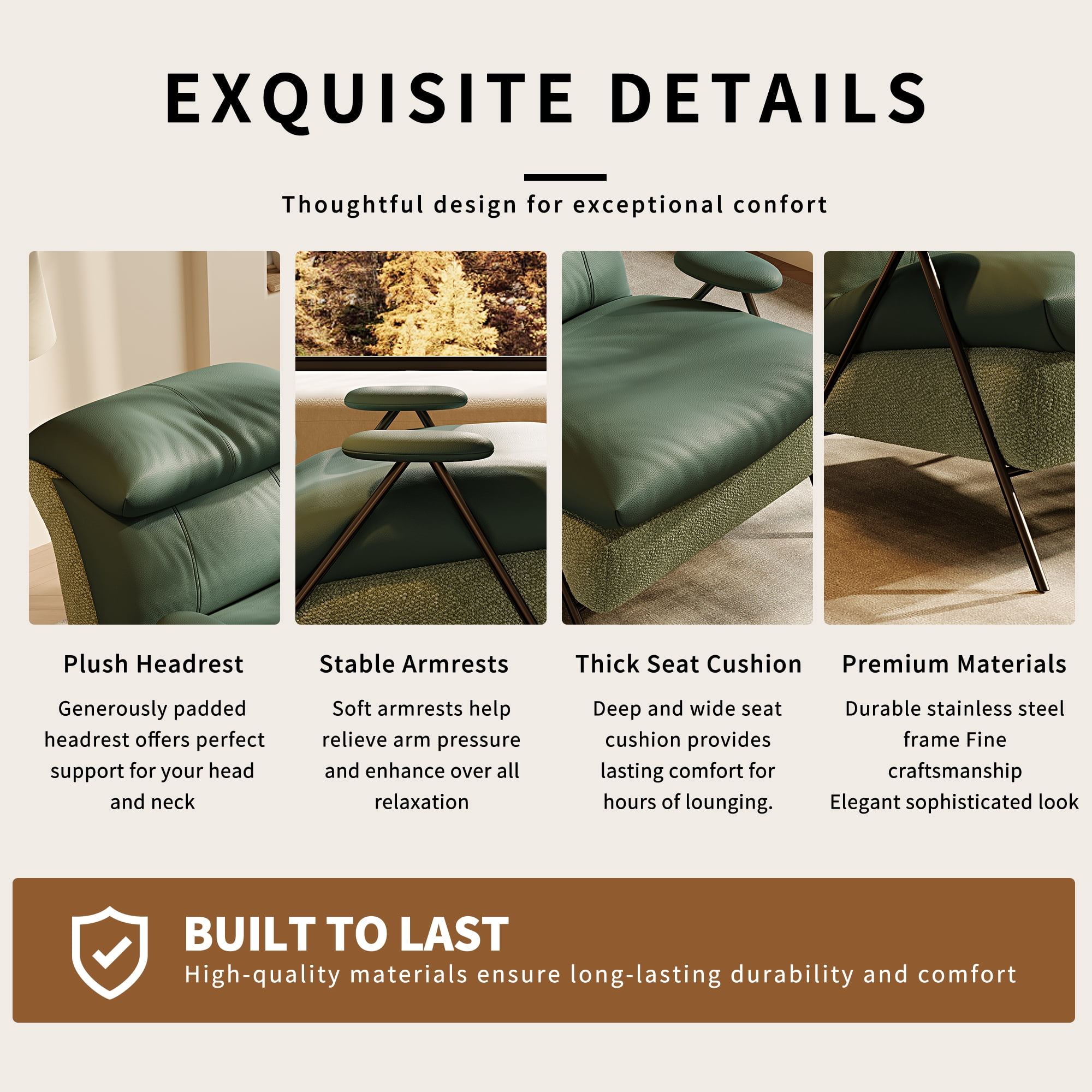 Howcool Modern Upholstered Accent Chair,Armchair with Wide Cushioned Seat,Ergonomic Lounge Chair with Solid Wood Frame for Living Room,Bedroom,Green