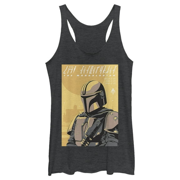 Women's Star Wars: The Mandalorian Bounty Hunter Portrait Racerback Tank Top Black Heather Large