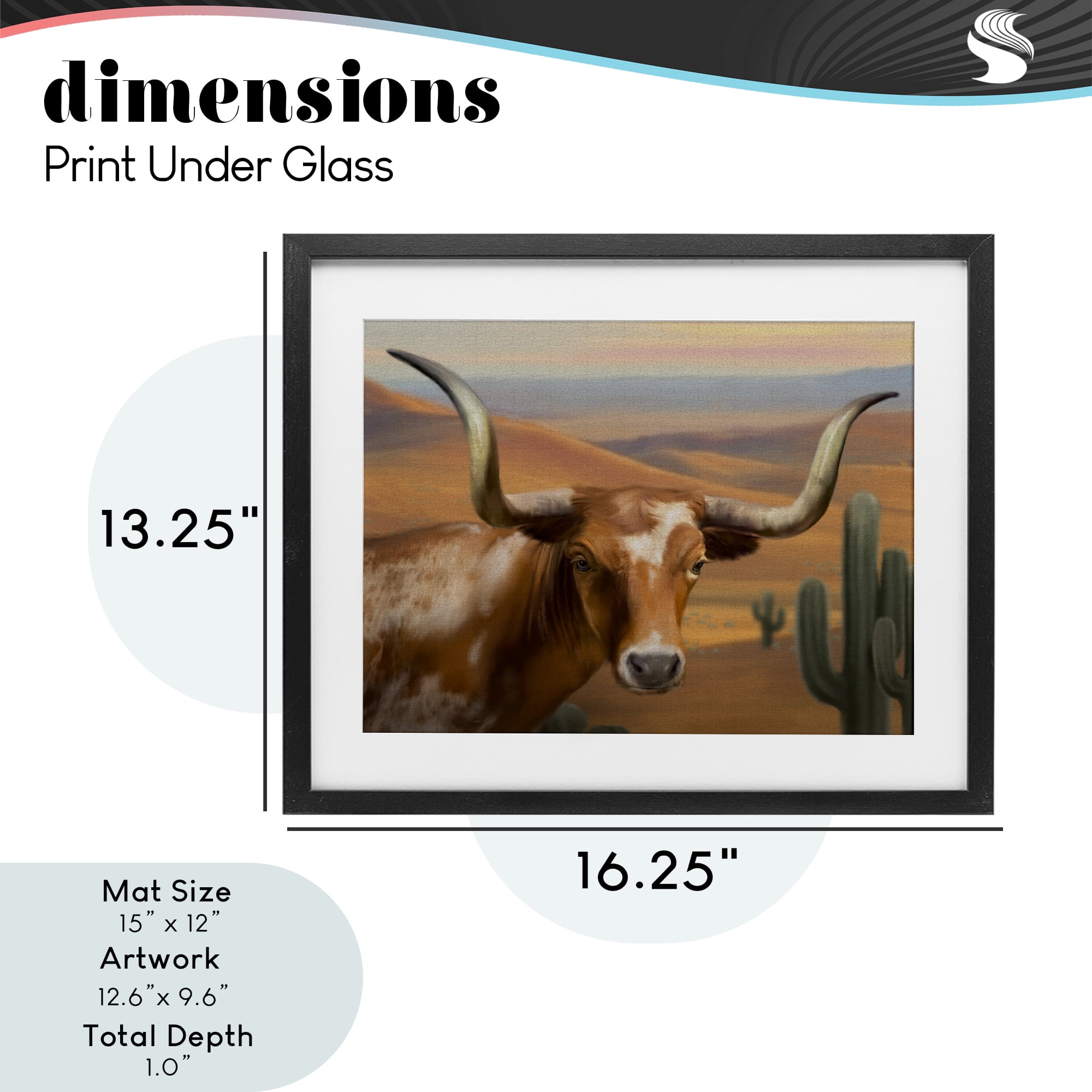 Stupell Industries Longhorn Western Landscape Black Framed Print Under Glass, design by Matthew Piotrowicz