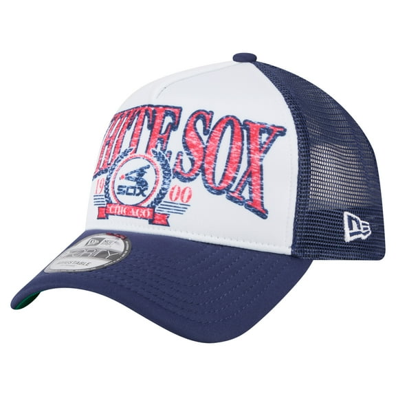 Men's New Era White Chicago White Sox Distressed 9FORTY A-Frame Adjustable Trucker Hat