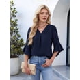 thumbnail image 4 of Women'S 3/4 Length Sleeve Tops Summer Dressy Casual Blouses Work Shirts Chiffon V Neck Outfits Navy Blue M, 4 of 9