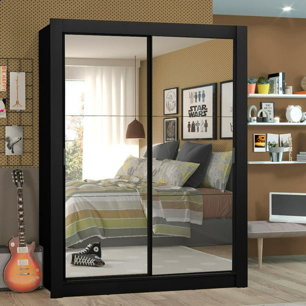 Ropero Closet Madesa Denver 2 Puertas Corredizas 2 con Espejo Negro