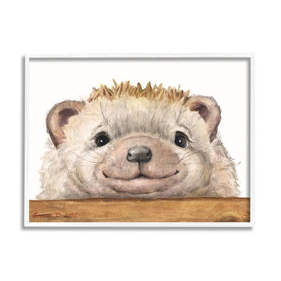 Stupell Industries Expressive Hedgehog Peeking Smiling Casual Animal Painting White Framed Art Print Wall Art, Design by George Dyachenko