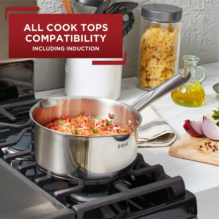 T-fal Stainless Steel Cook & Strain Sauce Pan with Lid, 3 Quart