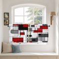 thumbnail image 3 of Red Grey Geometric Tier Curtains, Irregular Abstract Art Modern Light Filtering Kitchen Curtains, 2Pcs Rod Pocket Half Window Treatments Panels for Sink Cafe Cabinet Camper 27.5x36 Inches, 3 of 9