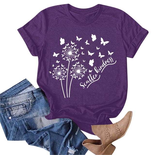 Blouses pour Femmes, Mode Féminine Imprimé Manches Courtes Blouse Drôle Col Rond T-Shirt Tops