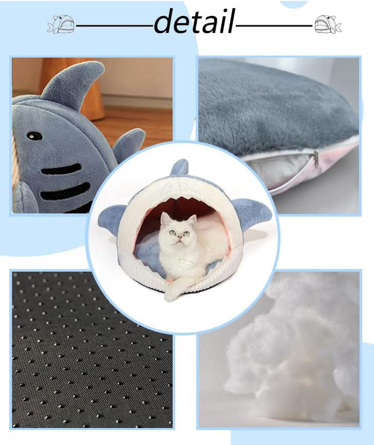 Quixal Shark Shape Large Cat Bed with Removable Washable Pillow, Blue