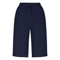 thumbnail image 6 of BiZtdJrK Women's Running Shorts Knee Length High Waist Athletic Shorts Drawstring Loose Lightweight Sport Shorts with Pockets Birthday Gift Navy XL, 6 of 10