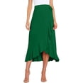 thumbnail image 3 of Womens One-Piece Wrap Tie Waist Solid Color Irregular Hem Chiffon Midi Skirt Elegant Flowy Dark Green M, 3 of 8