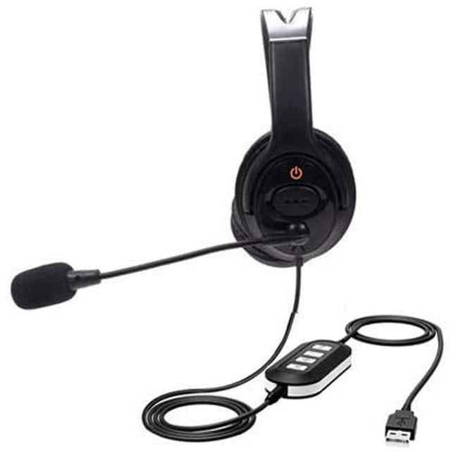 Prodata Casque Stéréo Numérique USB2.0 avec Contrôle du Volume et Silencieux, Plug and Play. Qualité Professionnelle