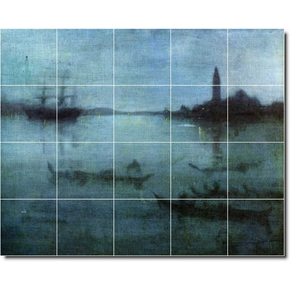 Ceramic Tile Mural-James Whistler Waterfront Painting 257. 21.25" w x 17" h using (20) 4.25 x 4.25 ceramic tiles