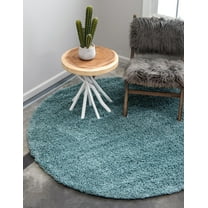 Rugs.com Solid Shag Collection Rug – 6 Ft Round Light Slate Blue Shag Rug Perfect For Kitchens, Dining Rooms
