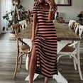 thumbnail image 2 of Jamsmile Womens Tshirts Dress Summer Stripe Print Maxi Short Sleeve V Neck Casual Loose Long Beach Split Dresses, 2 of 6