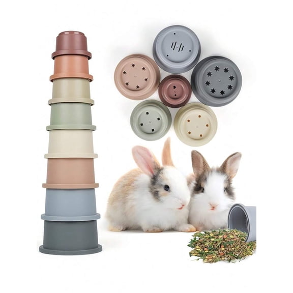 8-Piece Multicolor Stacking Snack Cups Toy For Rabbits Hamsters
