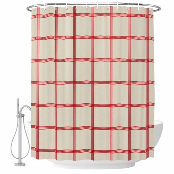 Yellow Buffalo Plaid Shower Curtain Set - 72" x 78" Washable Bathtub Curtain with 12 Hooks, Red Lines Grid Pattern Vintage Waterproof Fabric Stall Shower Curtains for Bathroom/Bathtub Décor