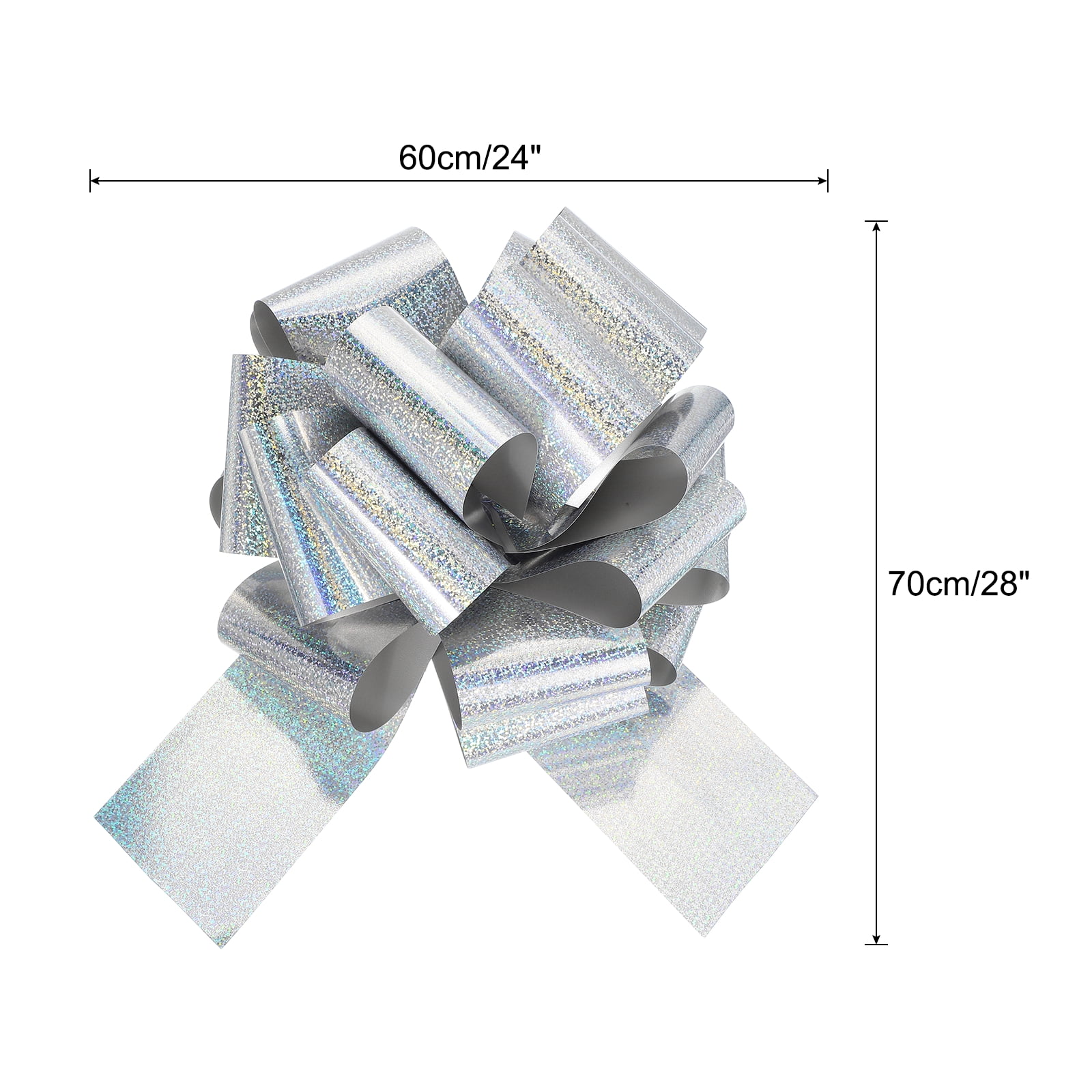 24 Inch Giant Large Pull Bow 1 Pcs Big Glitter Metallic Car Bows Ribbon for Wedding Presents Gift Wrapping Christmas, Silver Tone