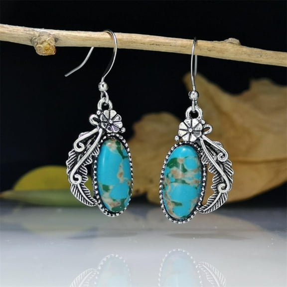 Lightweight Earrings Retro Creative Flower Leaves Turquoise Earrings Women's Western Ethnic Earrings