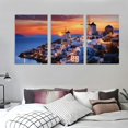 thumbnail image 3 of Nawypu  Santorini Island Wall Art Greece Nature Landscape Picture Canvas Prints Seascape in the Sunset Painting for Bathroom Bedroom Modern Framed Giclee Home Decor 12''x16''X3 Panels, 3 of 4