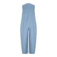 thumbnail image 5 of Miluxas Ladies' Casual V-Neck Solid Sleeveless Jumpsuit – Cotton Linen Button-Down Wide Leg Jumpsuit with Pockets Casual Vacation Outfits Blue, 5 of 6