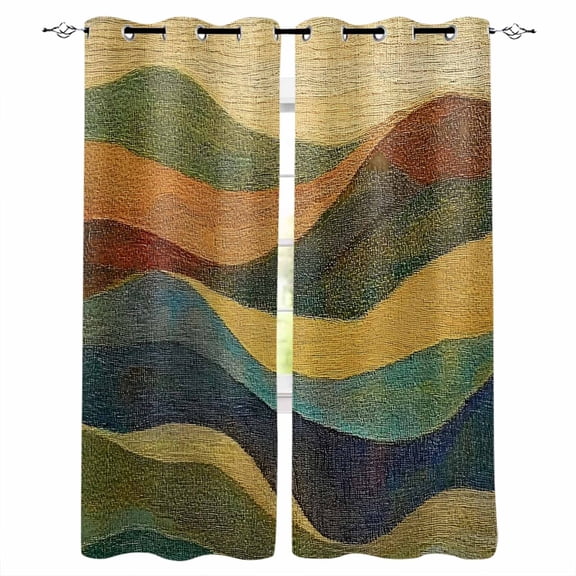 Fsddascl Vintage Green Yellow Blackout Curtains for Bedroom/Living Room, Thermal Insulated Kitchen Curtains, Farmhouse Retro Art Grommet Darkening Window Treatment Drapes 42"x63"x2