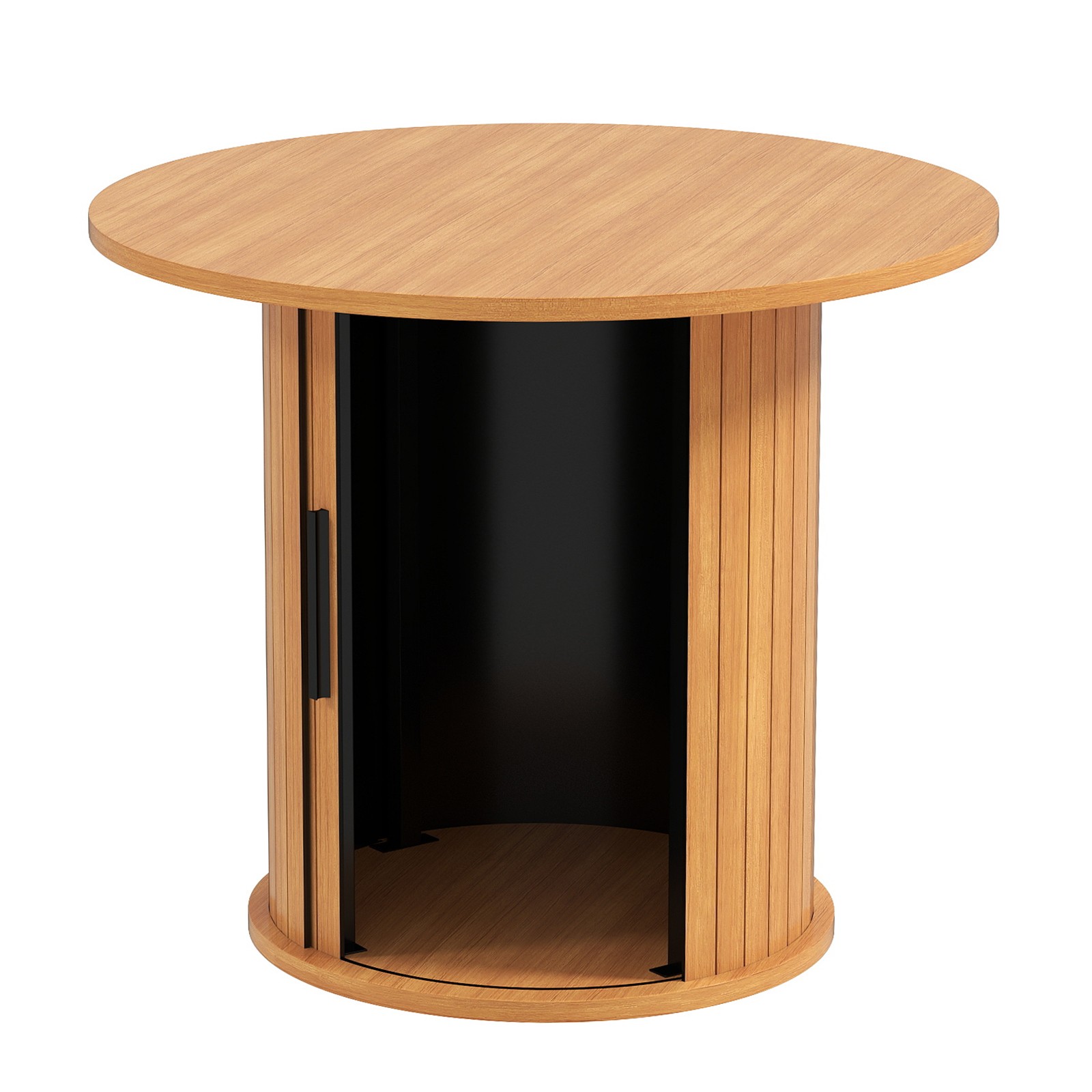 23.6" Round Coffee Table Wood Side End Table Nightstand Farmhouse for Small Spaces w/Hidden Storage,Sliding Door Living Room,Bedroom(Light Brown)