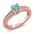 thumbnail image 2 of Gem Stone King 18K Rose Gold Plated Silver Blue Zircon and White Created Sapphire Women's Solitaire Ring with Accent Stones (1.00 Cttw, Round Shape 5MM, Size 9), 2 of 2