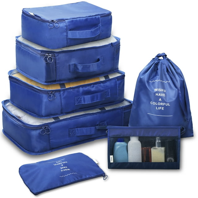 7PCS Cubos de embalaje Bolsas de embalaje de viaje Organizadores de equipaje Bolsas de malla Bolsa d Meterk Aqua