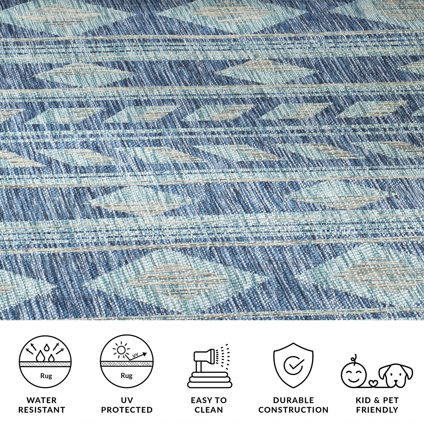 Safavieh Courtyard Allycia Geometric Indoor/Outdoor Area Rug, Navy/Aqua, 5'3" x 5'3" Square
