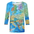 thumbnail image 5 of Nfurl 3/4 Sleeve Shirts for Women Vintage World Map Graphic Tee Tops Casual Crewneck Blouses Loose Fall Clothes Earth T-shirt 2024, 5 of 5