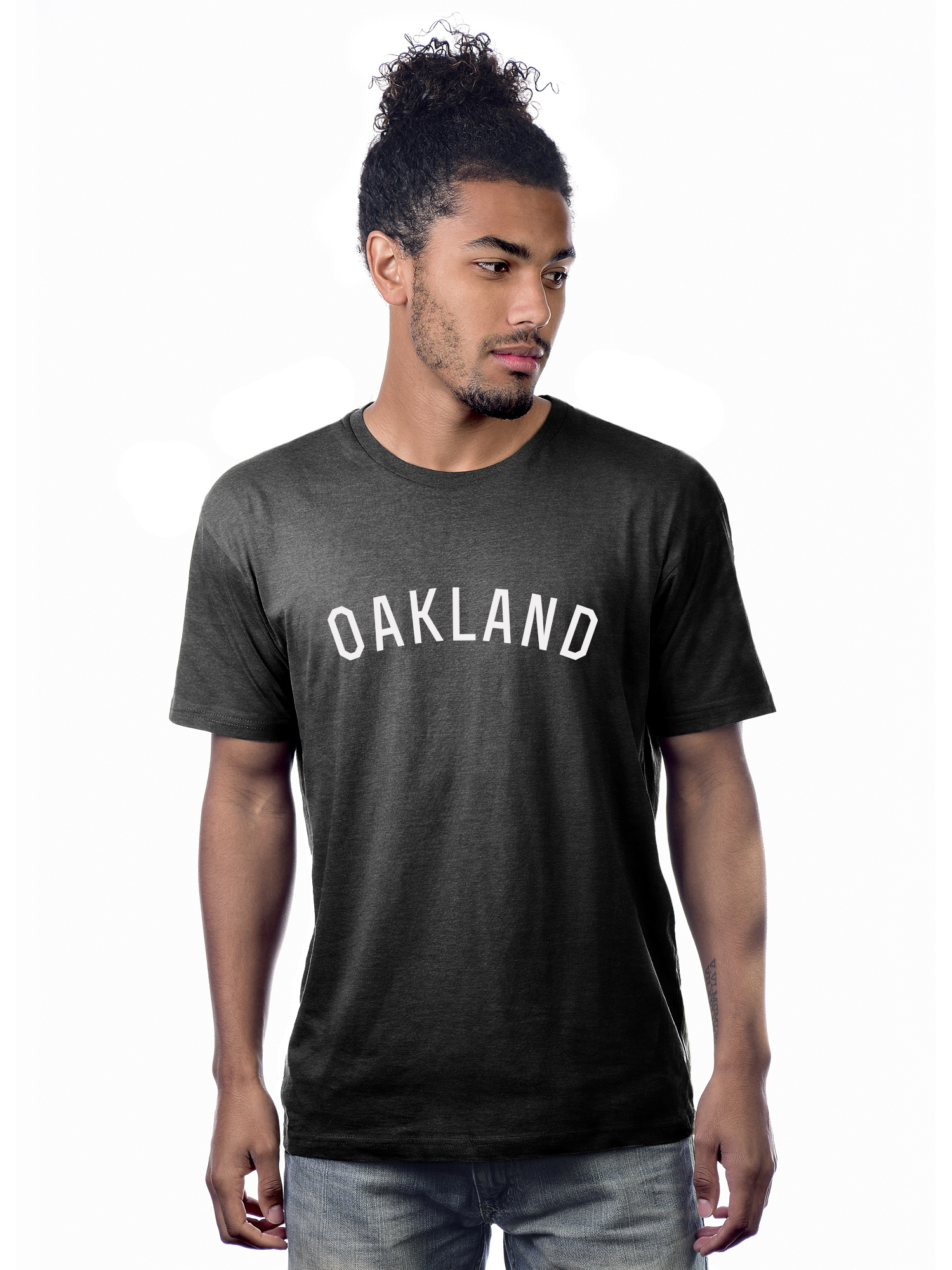 Daxton Premium Basic Crew Neck Short Sleeve Tshirt Cities Oakland Letter  HthCharcoal White-X-Small