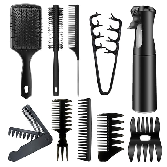 10 Piece Professional Styling Comb Set – Black Hair Combs for Cutting, Detangling & Sectioning – Salon Barber Kit for Men, Women