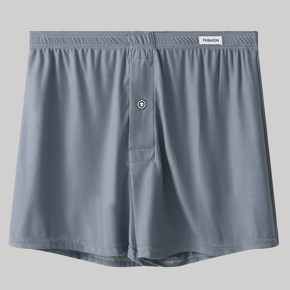 Wancir Men's Ice Silk Boxer Shorts Solid Color Loose Fit with Button Fly & Breathable Fabric