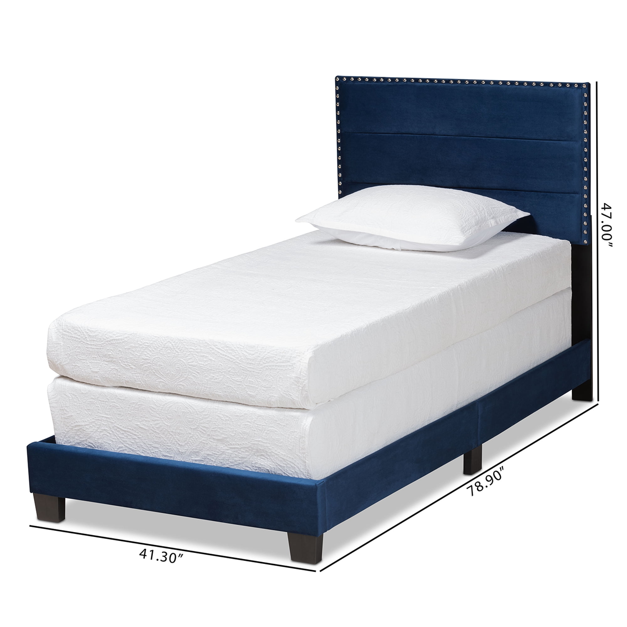 Baxton Studio Tamira Contemporary/Modern Velvet Tufted Panel Bed, Twin, Navy Blue/Black