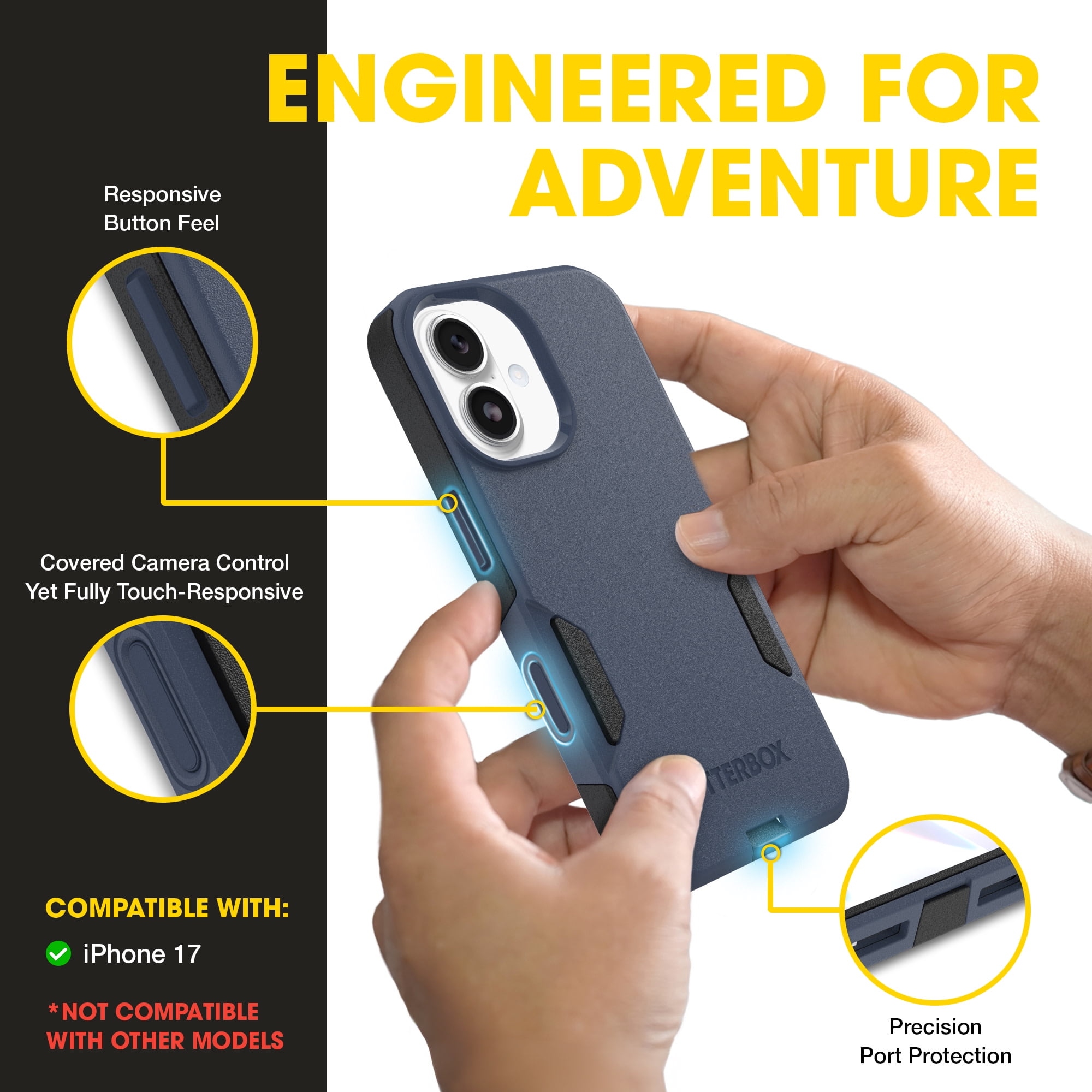 OtterBox iPhone 17 (Only) – Commuter Series Case – Built-In MagSafe – Thin, Dual-Layer, Pocket-Friendly, Port Cover –  Midnight Sky (Blue/Black)