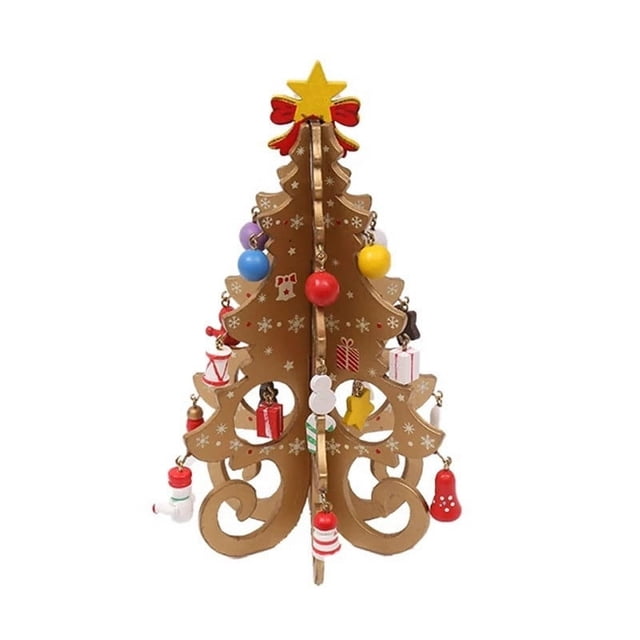 Fiudx Árbol de Navidad de Madera, Tamaño Pequeño de 7,5 Pulgadas, Decoración Navideña Colorida, Fácil de Montar, Incluye Adornos Festivos, Gran Regalo de Navidad, Perfecto para Escritorio, Estantería