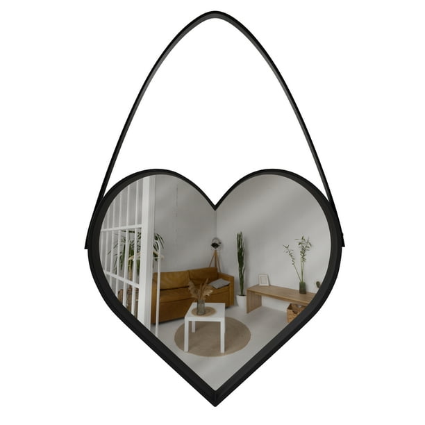 Espejo de Pared en Forma de Corazón con Correa Color Negro