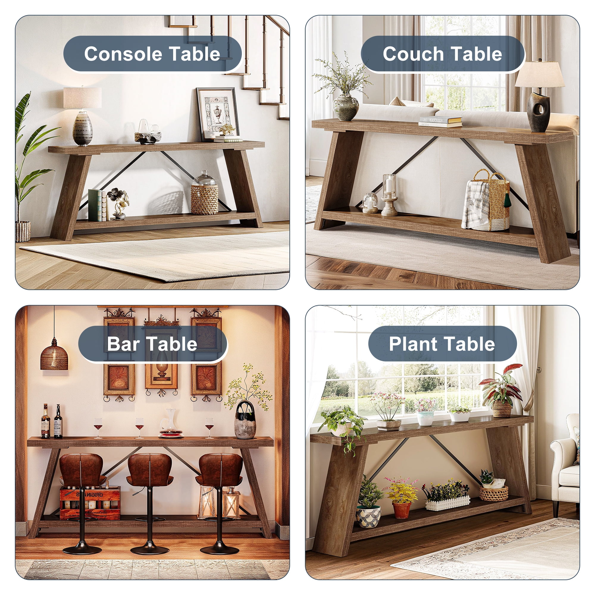 Demi Bonn 70.9" Console Table, Rustic Vintage Narrow Sofa Table for Entryway, Living Room, Hallway, Walnut