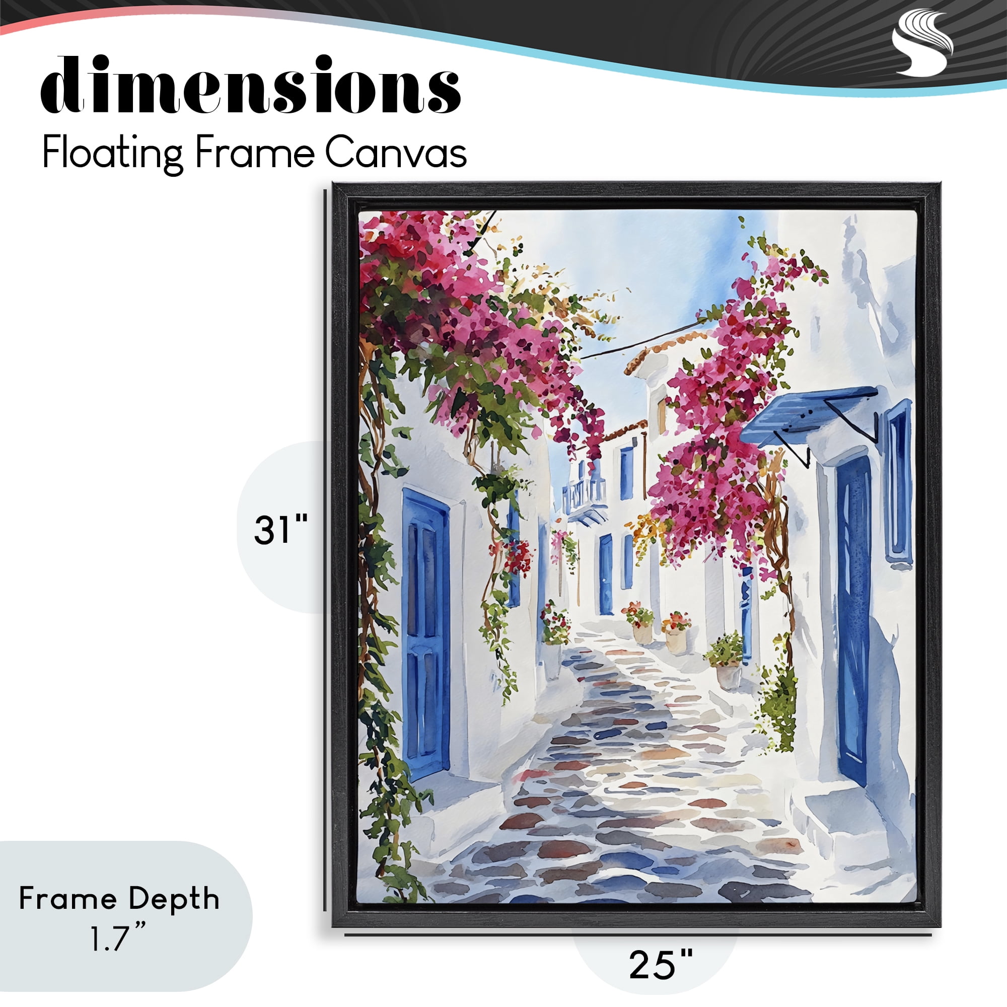 Stupell Industries Santorini Stone Street Pathway Black Framed Floater Canvas Wall Art, design by LSR Design Studio