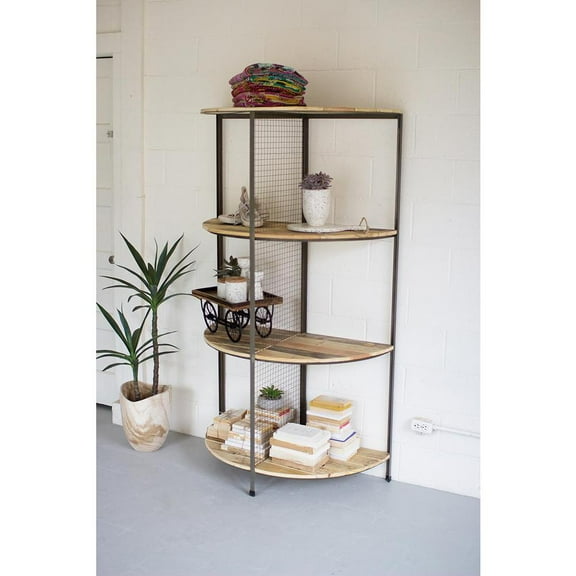RECYCLED WOOD AND METAL DEMI LUNE SHELVING UNIT