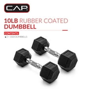 CAP Barbell, 10lb Coated Rubber Hex Dumbbell, Pair (No-Roll Design, Ergonomic Steel Handle, Durable Coated Weight)