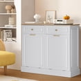 thumbnail image 6 of Eclife Double Tilt Out Trash Cabinet with Barn Door and Two Wood Drawers, Upgrade White, 6 of 10