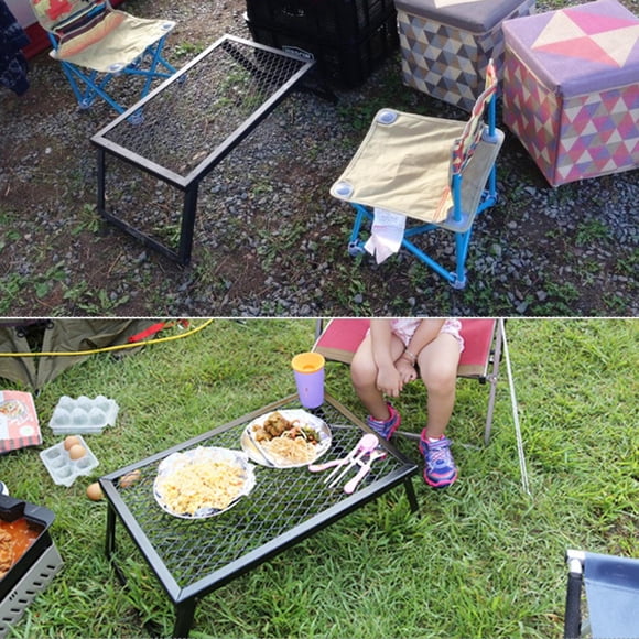 Mesa Plegable Para Exteriores, Mini Mesa Portátil Para Acampar, Picnic, Almacenamiento Integrado, Parrilla, Estante De Hierro