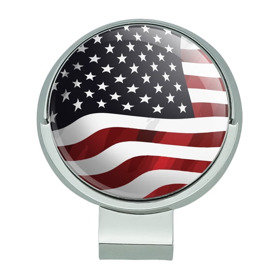 US American Flag Stars and Stripes Waving United States USA Golf Hat Clip With Magnetic Ball Marker
