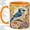 Orange, variant on Blue Jay Floral Sunburst Coffee Mug, Blue Jay Mug, Morning Tea Cup for Home, Crested Bird on Branch with Colorful Flowers and Swirl Vines, Garden Wildlife Art, Backyard Birdwatcher