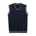 thumbnail image 4 of Domuza Sweater Vest Men Vintage Casual Sleeveless V Neck Regular Fit Knitt Sweaters Fall Winter Thermal Fashion Soft Comfortable Vest Top Navy L, 4 of 4