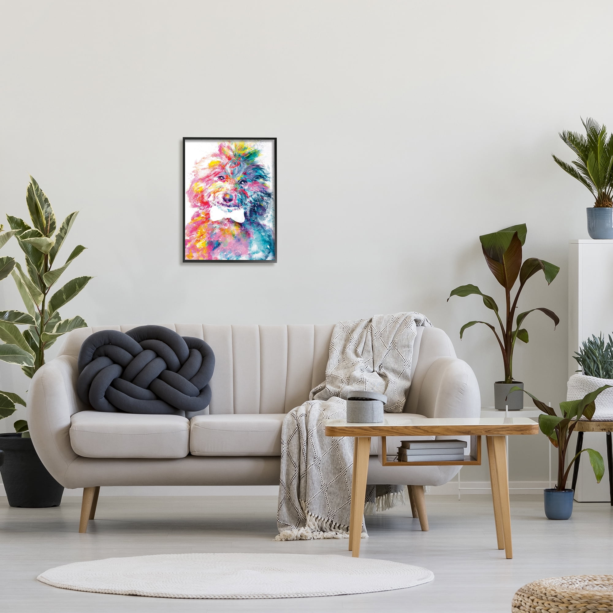 Stupell Industries Modern Dog with Bowtie Animals & Insects Painting Black Framed Art Print Wall Art, 16 x 20