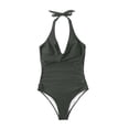 thumbnail image 5 of Stamzod Tummy Control Swimsuits for Women Deep V Neck One Piece Swimsuit Crisscross Halter Bathing Suit Backless Swimwear Gray B L, 5 of 9