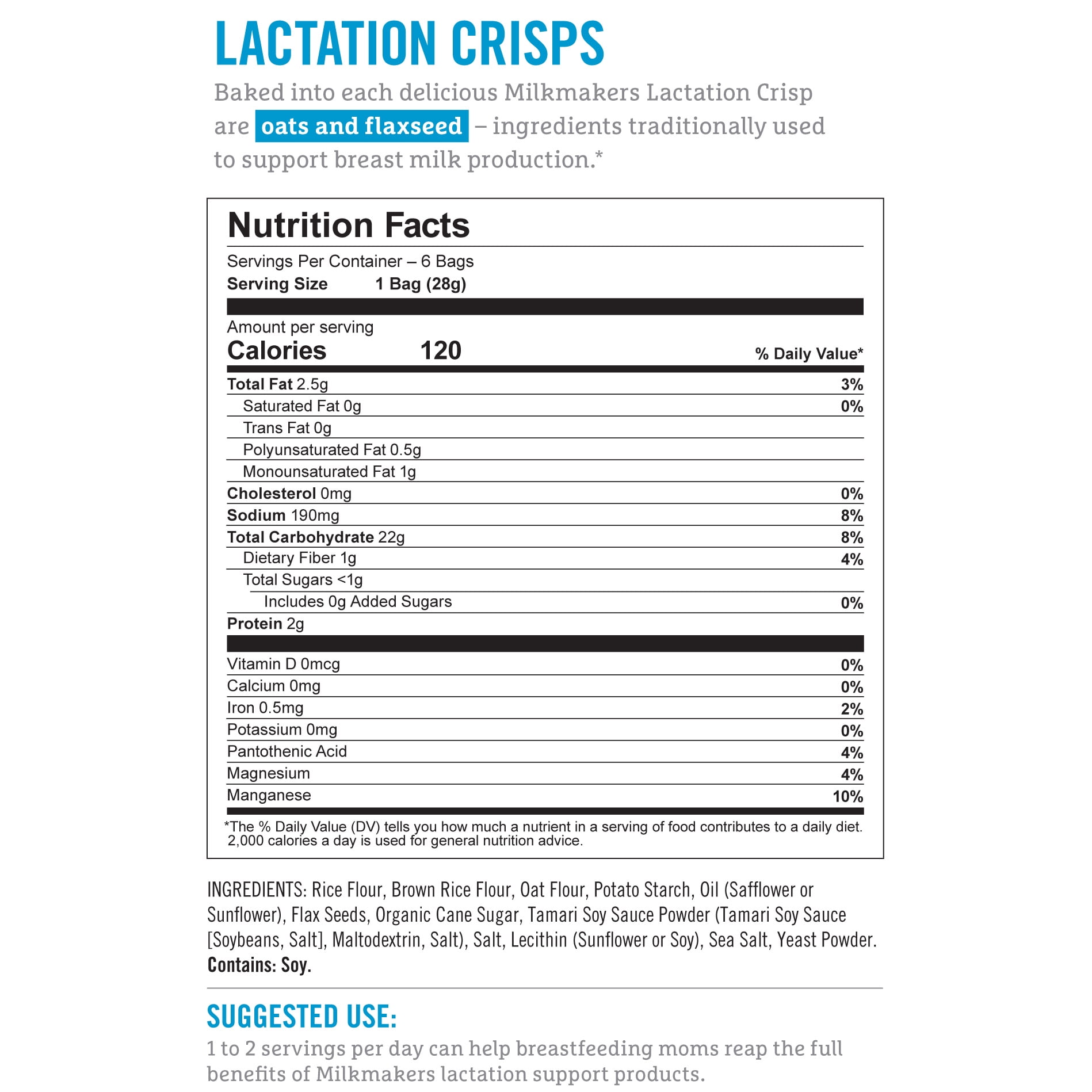 Munchkin® Milkmakers® Lactation Crisps, Sea Salt Crackers, 6 Count