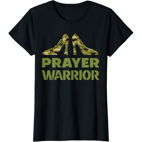 Prayer Warrior Camo Heels Christian Faith God Jesus Women T-Shirt